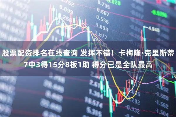 股票配资排名在线查询 发挥不错！卡梅隆·克里斯蒂7中3得15分8板1助 得分已是全队最高